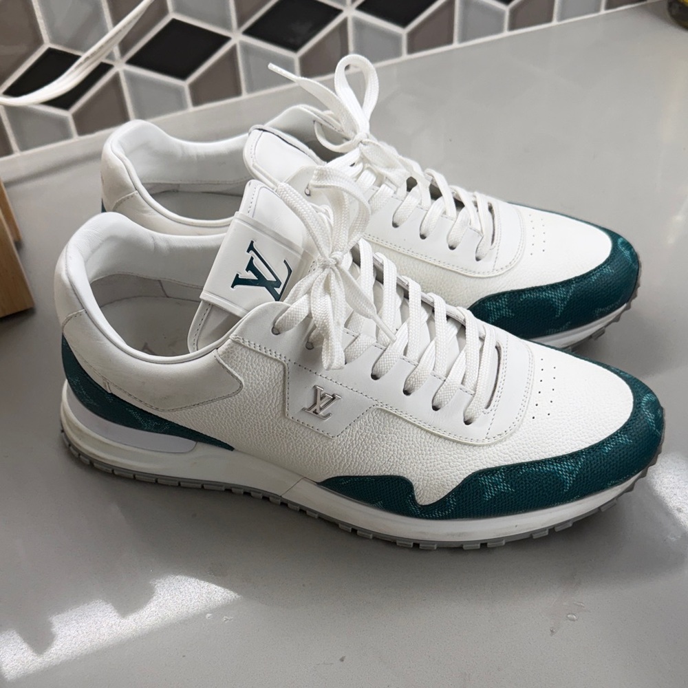 Louis Vuitton White and Teal Men's Sneakers - Picture 3 of 4